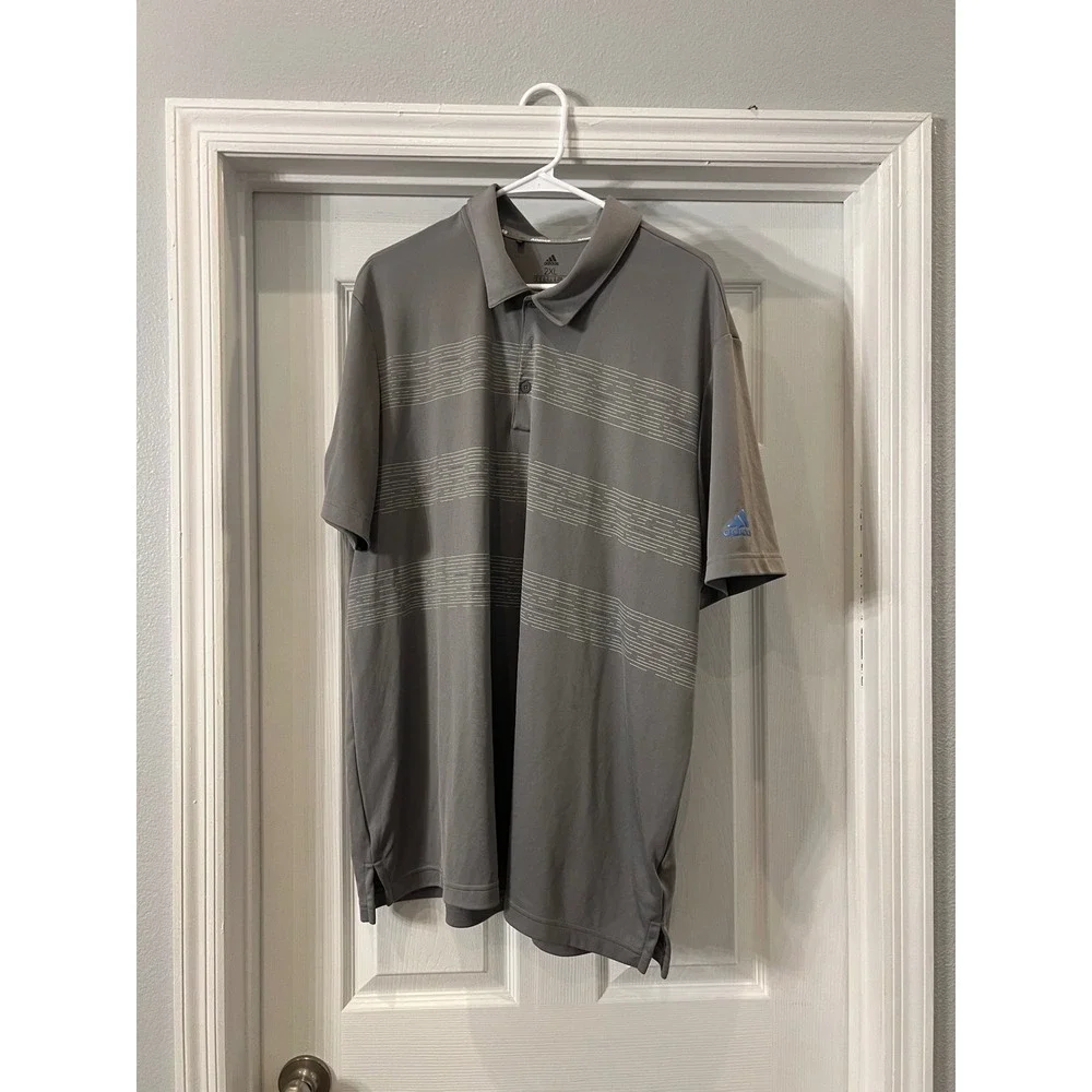Adidas Golf Polo Shirt Gray Striped Athletic‎ Training 2XL